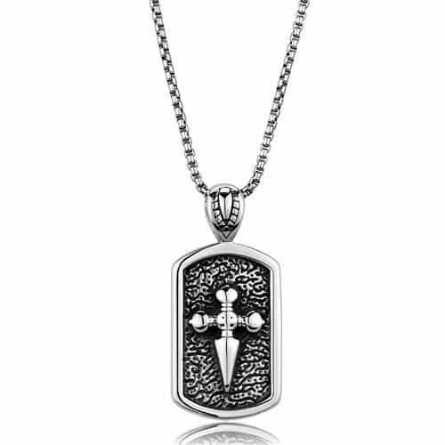 Stainless Steel Cross Sword Shield Dog Tag Pendant Necklace view 1
