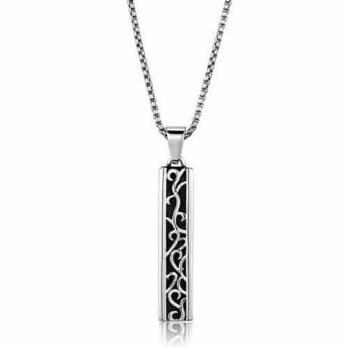 Stainless Steel Filigree Vine Bar Pendant Necklace view 1