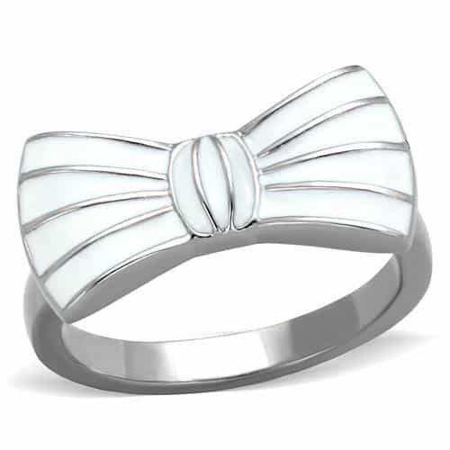 Stainless Steel White Enamel Bow Ribbon Ring view 1