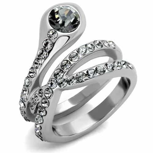 Stainless Steel CZ Round Snake Coil Bypass Pave Ring view 5