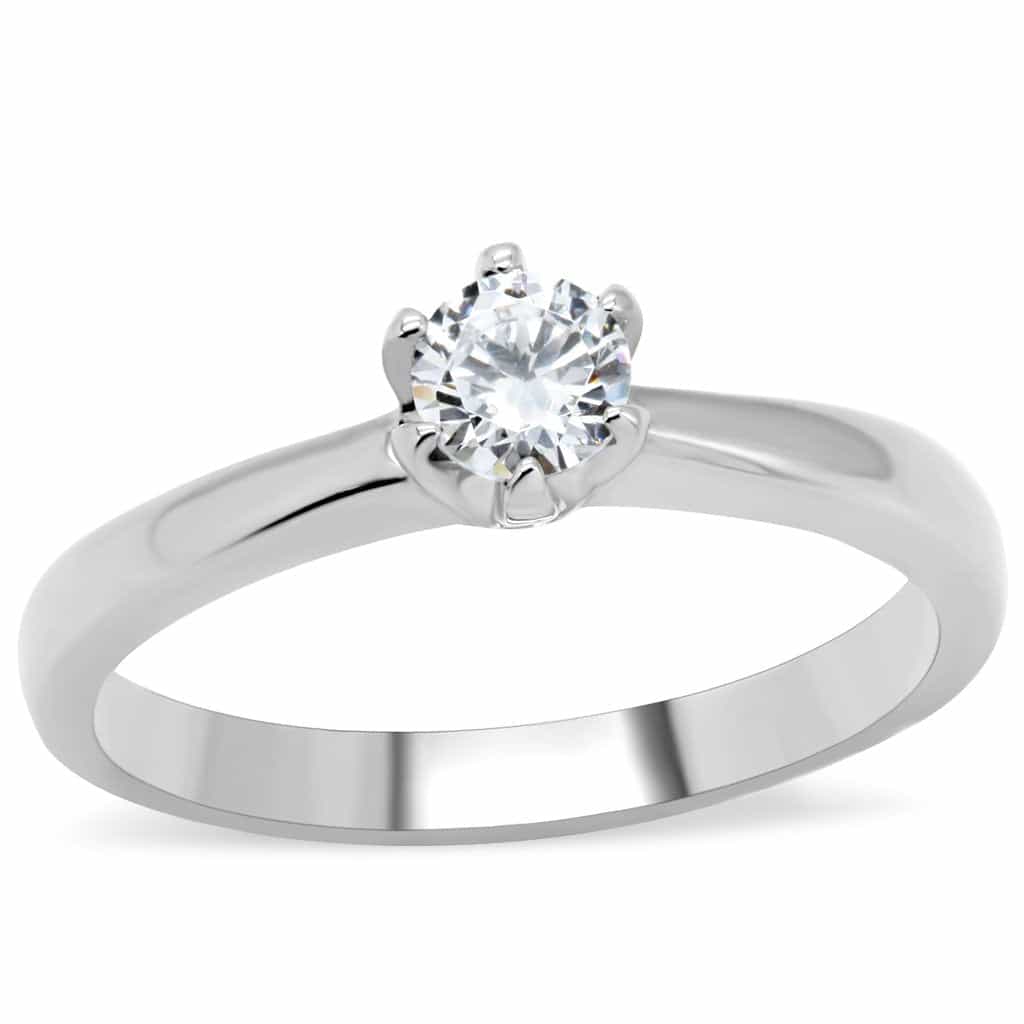 Stainless Steel CZ Round Six Prong Solitaire Slim Ring view 6