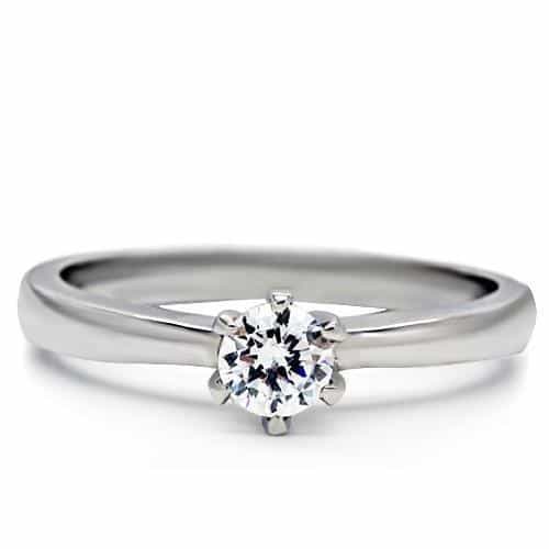 Stainless Steel CZ Round Six Prong Solitaire Slim Ring view 8