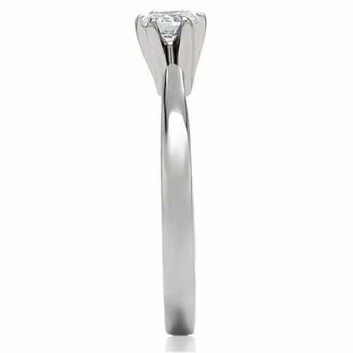 Stainless Steel CZ Round Six Prong Solitaire Slim Ring view 10