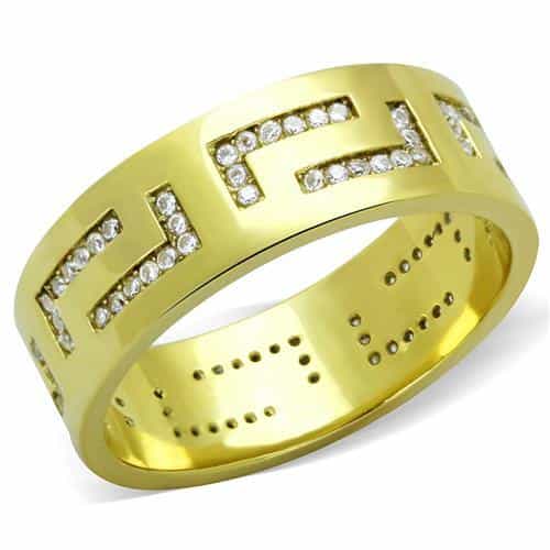 Stainless Steel Gold IP CZ Channel Wide Band Ring view 5