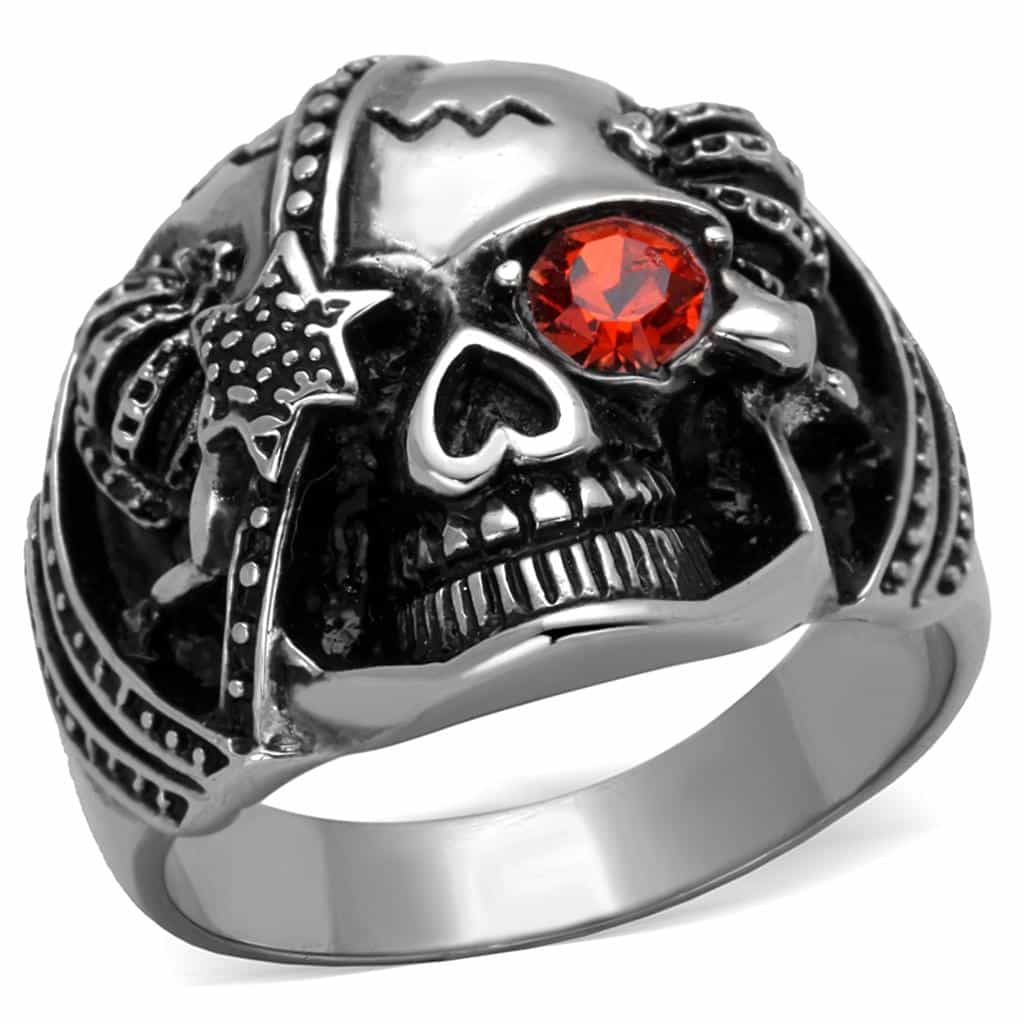 Stainless Steel Skull Star Red Eye Gothic Ring view 1