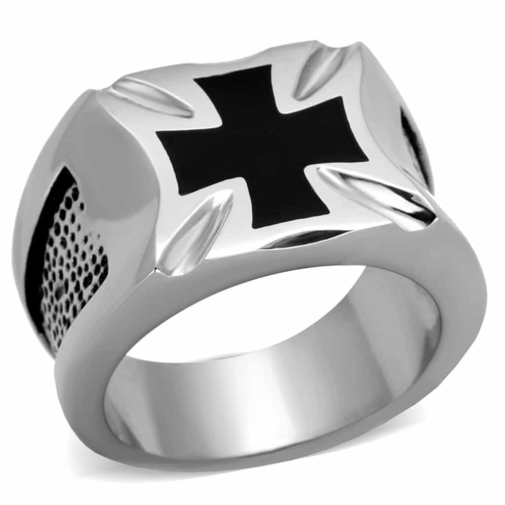 Stainless Steel Iron Cross Checkered Ring | The Stainless Jewelry view 1