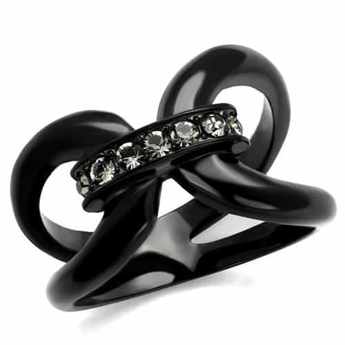 Stainless Steel Black IP CZ Knot Swirl Ring view 1