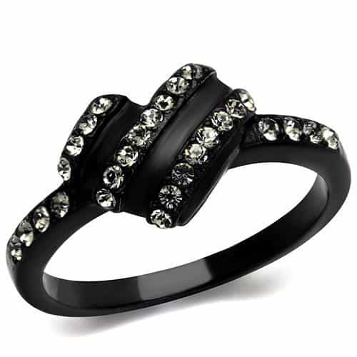 Stainless Steel Black IP CZ Multi Row Dome Ring view 1