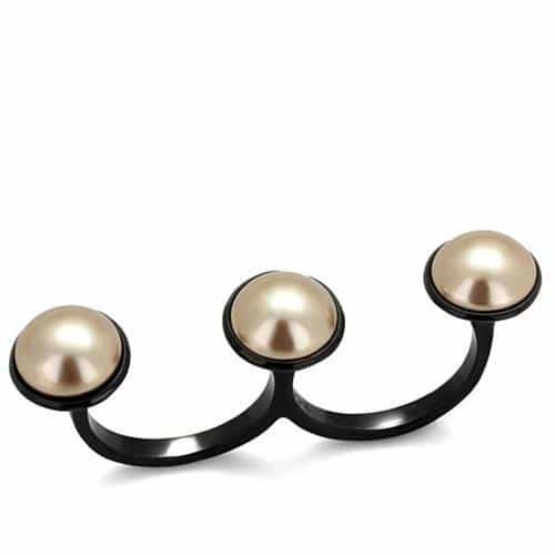 Stainless Steel Black IP Pearl Triple Ball Open Ring view 1