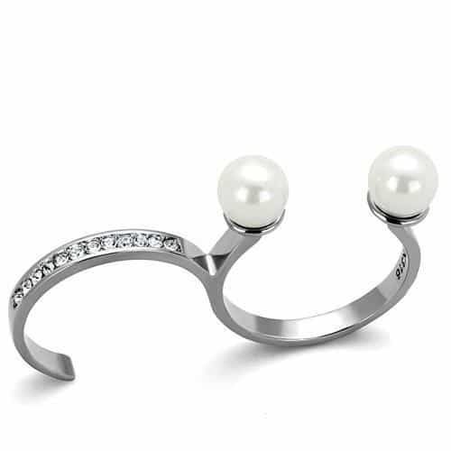 Stainless Steel Pearl Double Ball Open Cuff Ring view 5
