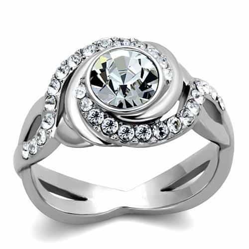 Stainless Steel CZ Bezel Pave Round Dome Ring view 1