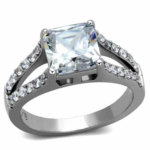 Stainless Steel CZ Princess Cut Pave Split Shank Ring view 5