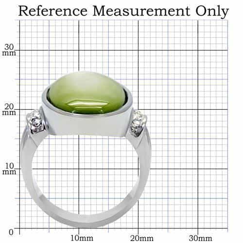 Stainless Steel Green Cats Eye Oval Cabochon CZ Accent Ring view 7