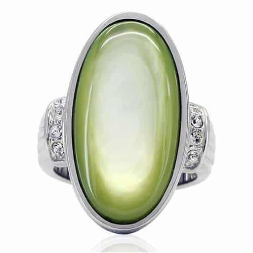 Stainless Steel Green Cats Eye Oval Cabochon CZ Accent Ring view 8