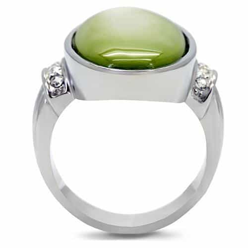 Stainless Steel Green Cats Eye Oval Cabochon CZ Accent Ring view 9