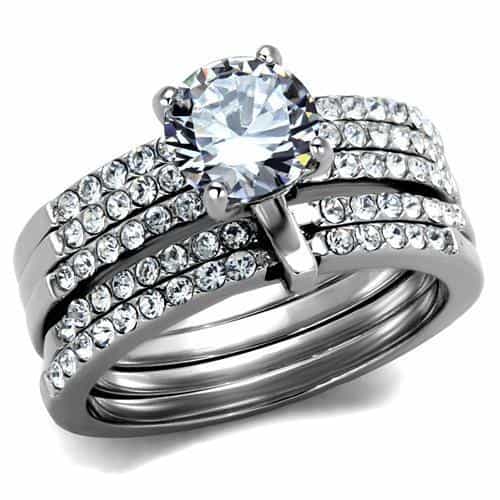 Stainless Steel Pavé Bridal Stack Ring | The Stainless Jewelry view 5