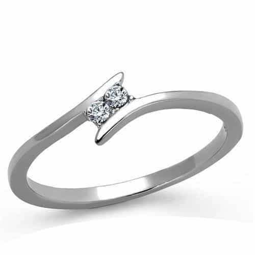Stainless Steel CZ Marquise Bypass Slim Ring view 5