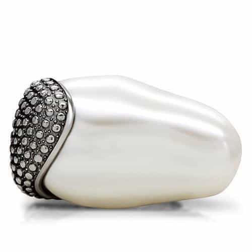Stainless Steel Large Pearl Dome Dotted Bezel Cocktail Ring view 9