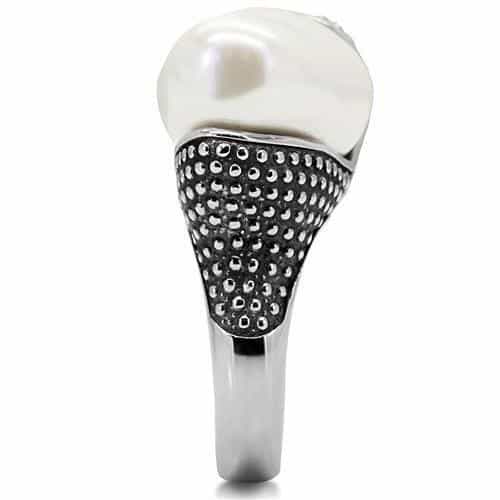 Stainless Steel Large Pearl Dome Dotted Bezel Cocktail Ring view 11