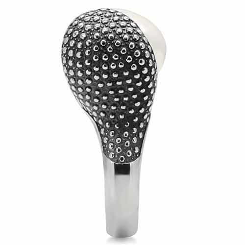 Stainless Steel Large Pearl Dome Dotted Bezel Cocktail Ring view 6