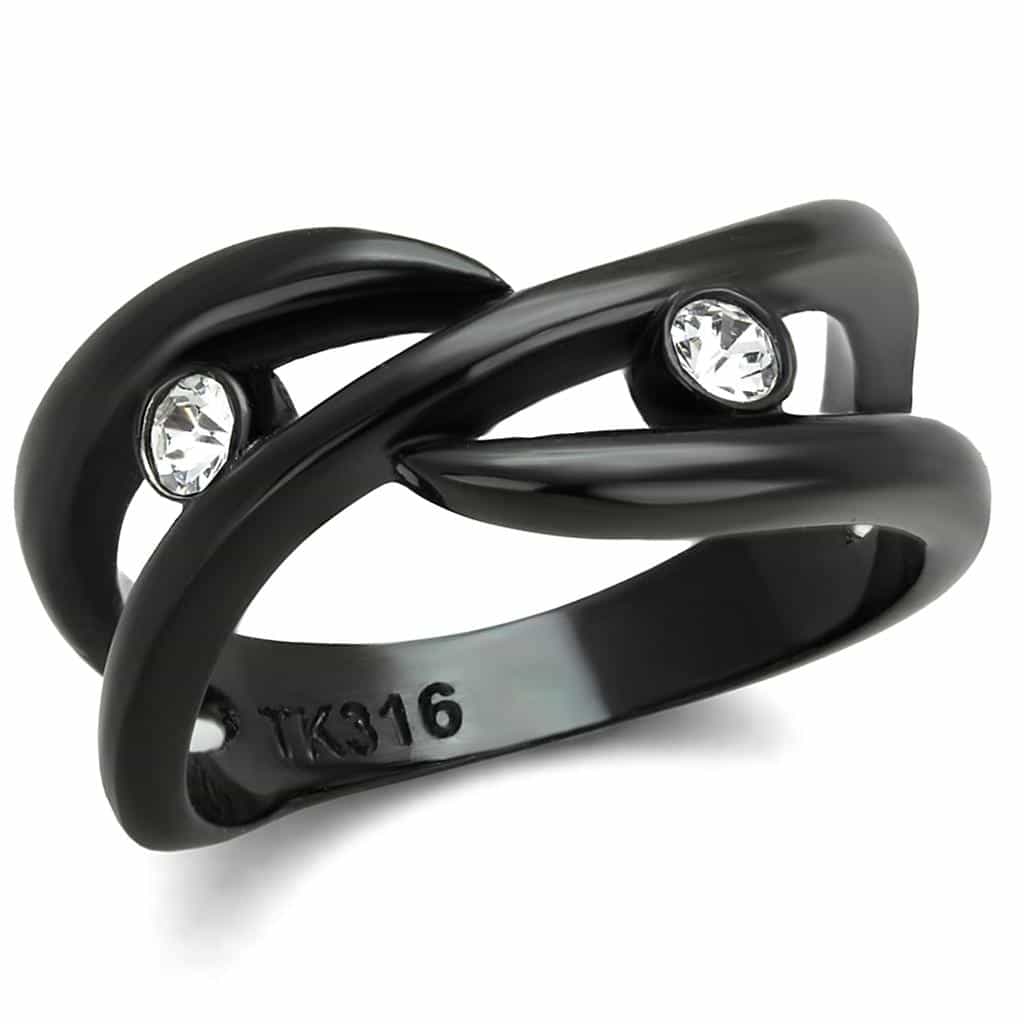 Stainless Steel Black IP CZ Bezel Crossover Wave Ring view 5
