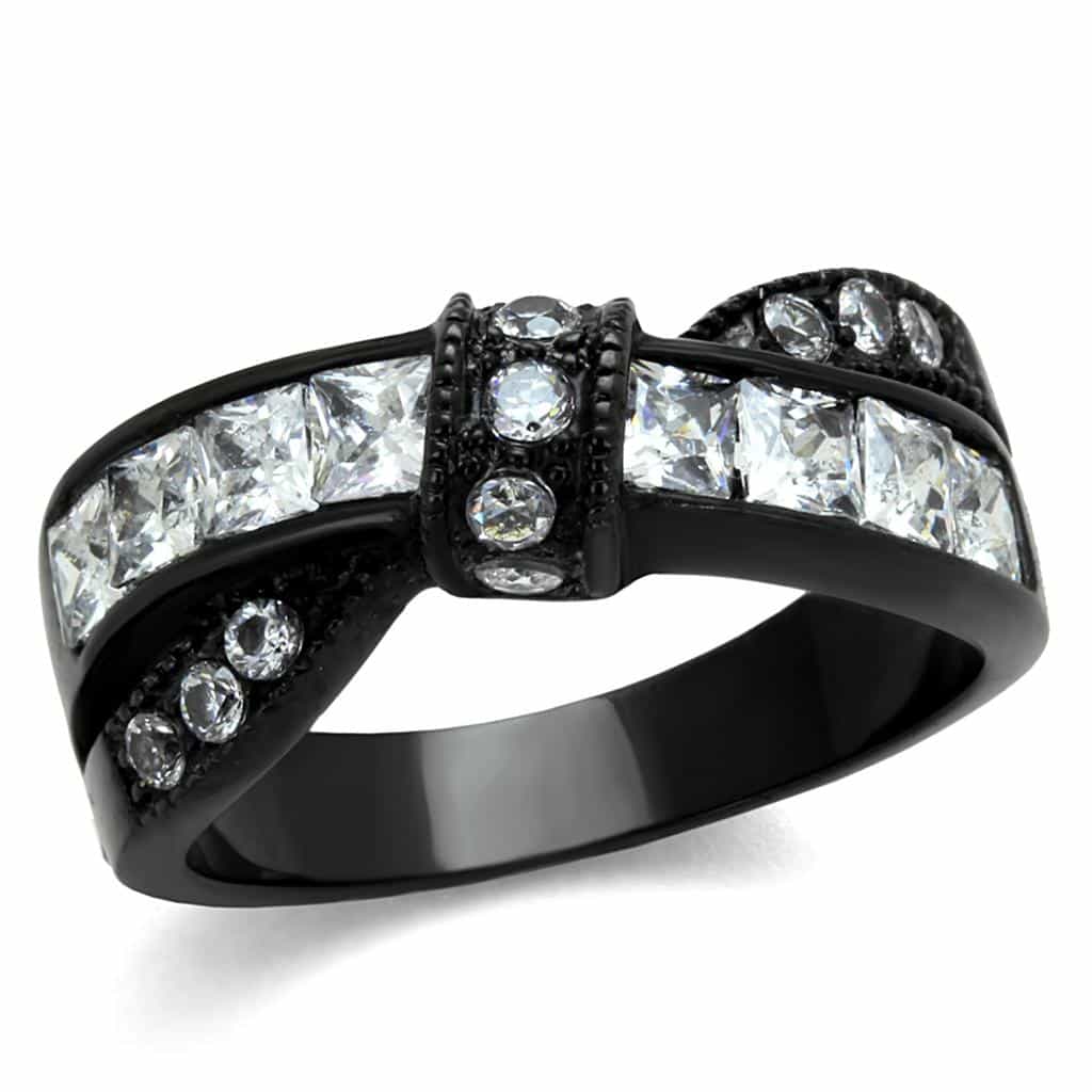 Stainless Steel CZ Princess Channel Black Ring view 5