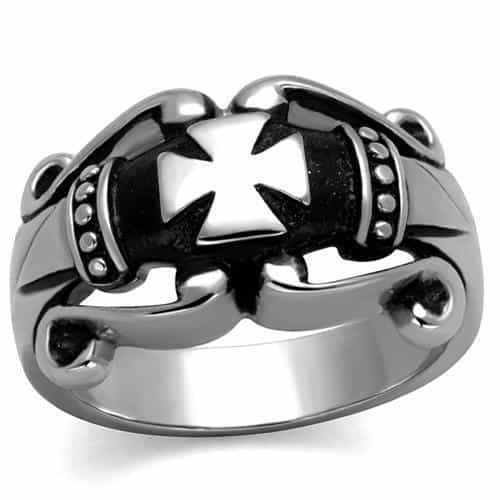 Stainless Steel Maltese Iron Cross Buckle Band Ring view 1