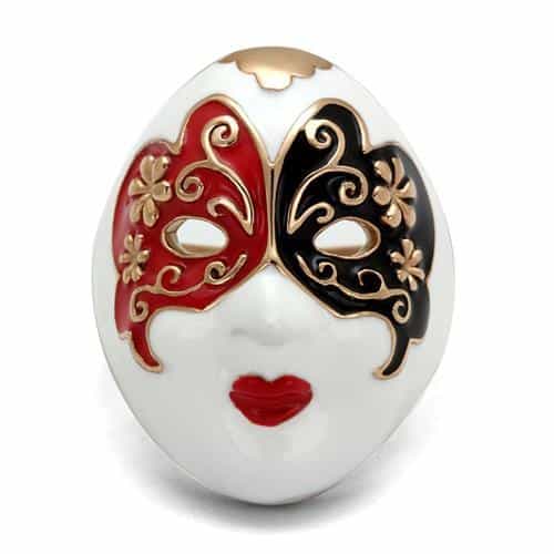 Stainless Steel Venetian Mask Enamel Red Black Gold Ring view 1