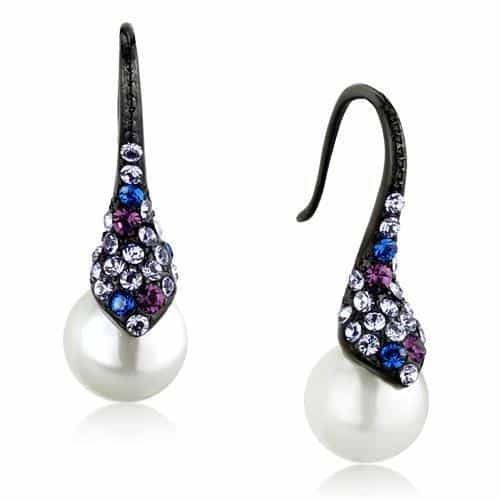 Stainless Steel Multi Color Crystal Pearl Drop Hook Earrings view 1