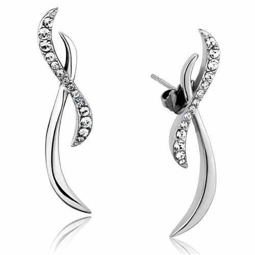Stainless Steel CZ Vine Leaf Twist Earrings view 1