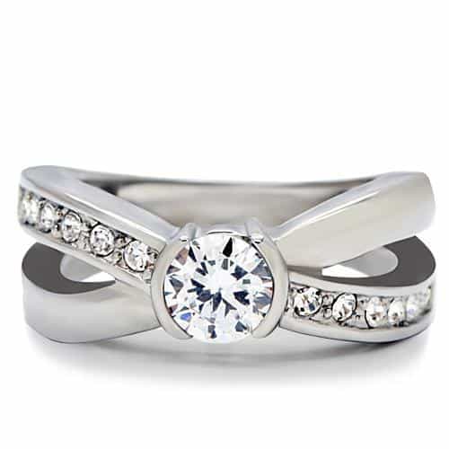 Stainless Steel CZ Round Bezel Princess Channel Ring view 3