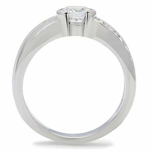 Stainless Steel CZ Round Bezel Princess Channel Ring view 4