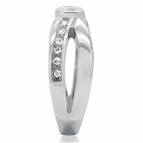 Stainless Steel CZ Round Bezel Princess Channel Ring view 10