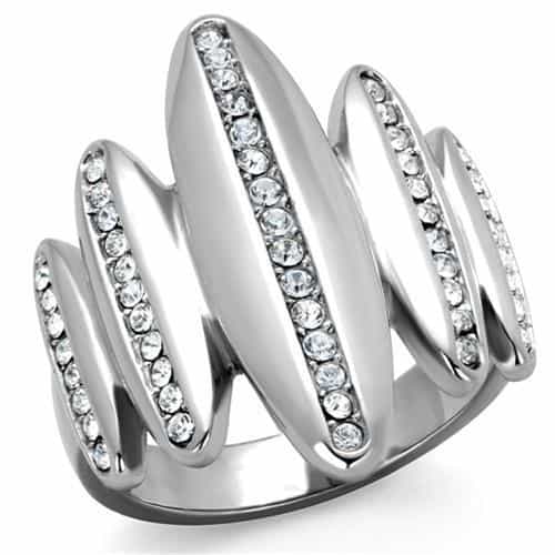 Stainless Steel CZ Pave Triple Coil Spiral Ring view 1