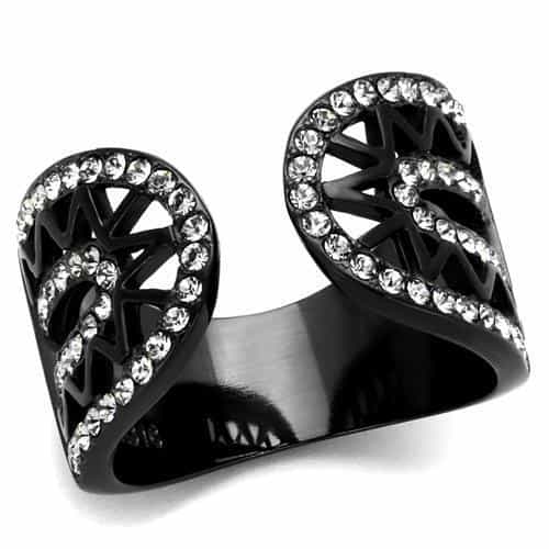 Stainless Steel Black IP CZ Leaf Cutout Open Wide Ring view 5
