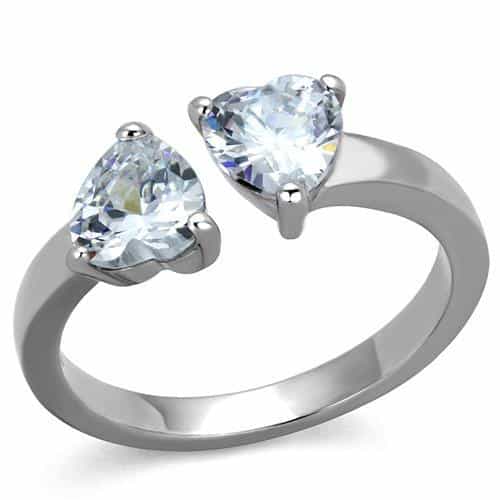 Stainless Steel CZ Pear Solitaire Slim Ring view 1