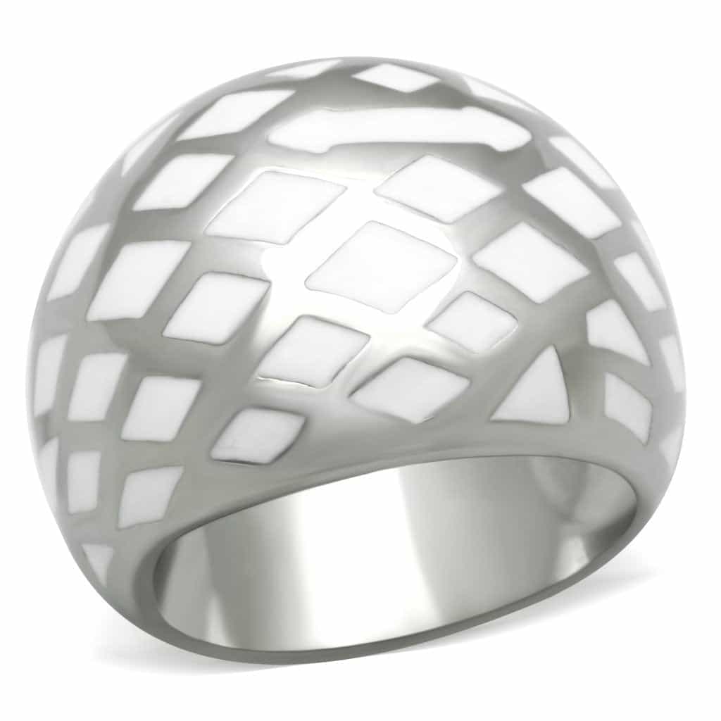 Stainless Steel White Lattice Grid Dome Cocktail Ring view 1