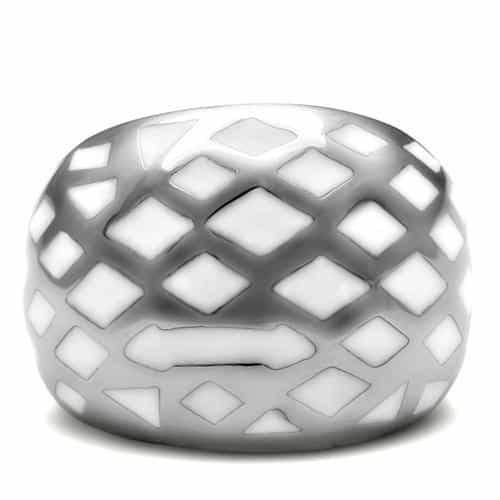 Stainless Steel White Lattice Grid Dome Cocktail Ring view 8
