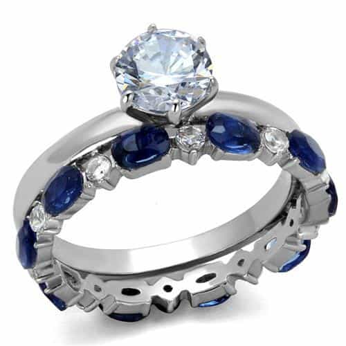 Stainless Steel CZ Heart Blue Sapphire Marquise Eternity Ring view 5
