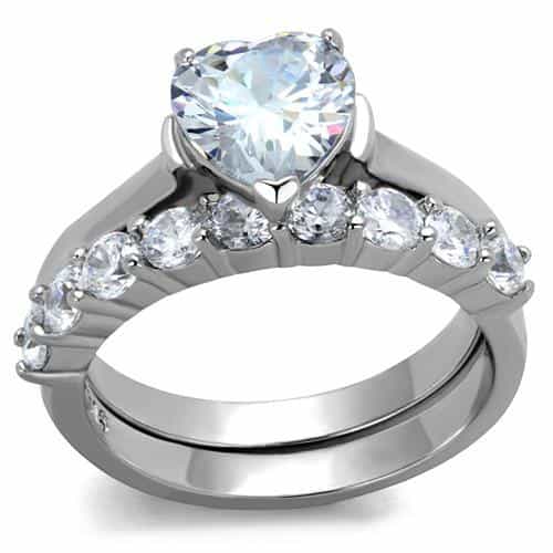 Stainless Steel CZ Heart Solitaire Ring | The Stainless Jewelry view 1