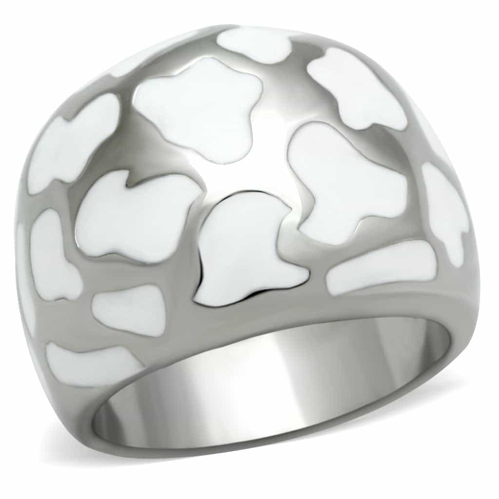 Stainless Steel White Enamel Abstract Cloud Dome Ring view 1