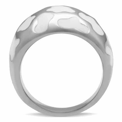 Stainless Steel White Enamel Abstract Cloud Dome Ring view 9