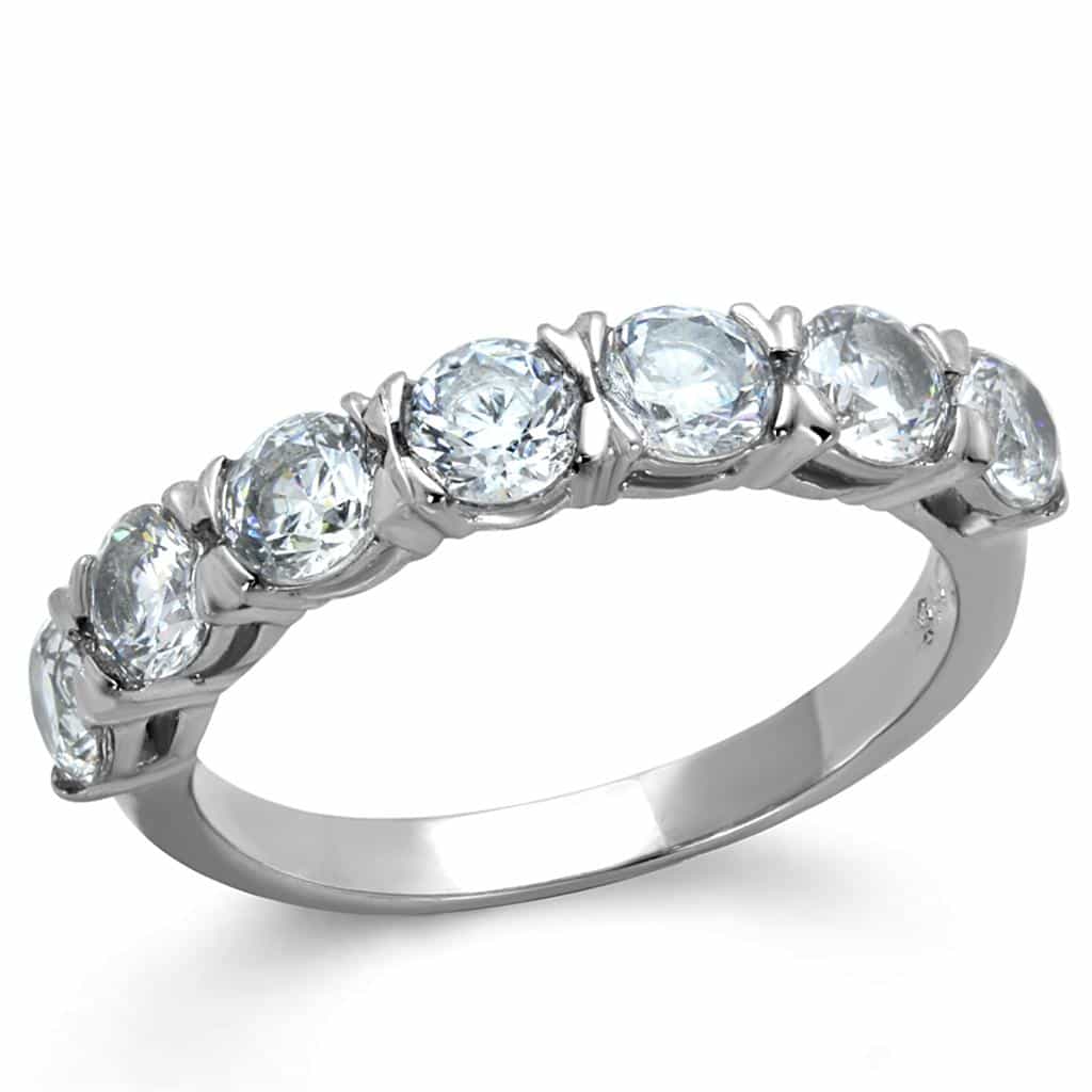 Stainless Steel CZ Oval Round Five Stone Eternity Band Ring view 1