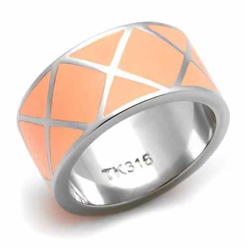 Stainless Steel Peach Orange Enamel Geometric Wide Band Ring view 1