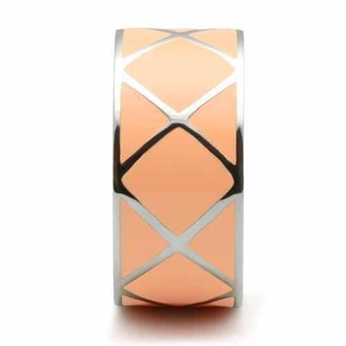 Stainless Steel Peach Orange Enamel Geometric Wide Band Ring view 8