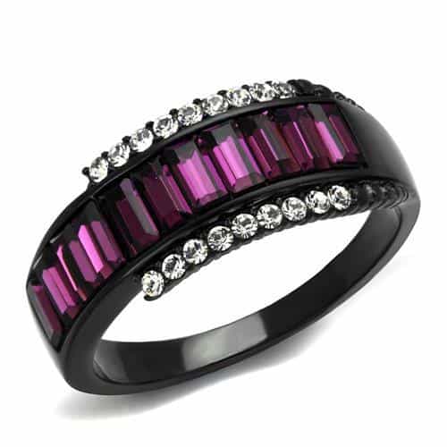 Stainless Steel Black IP Purple Amethyst Baguette Channel CZ Ring view 1