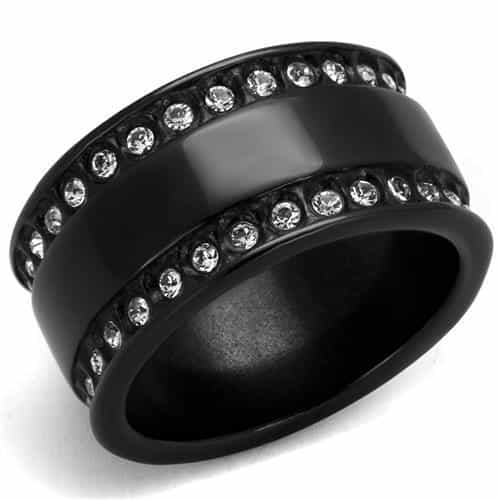 Stainless Steel Black IP Light Blue CZ Channel Wide Band Ring view 5