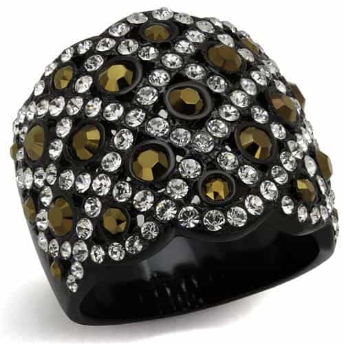 Stainless Steel Black IP Brown Gold CZ Pave Skull Dome Ring view 1