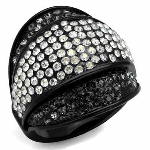 Stainless Steel Black IP CZ Pave Dome Split Ring view 5