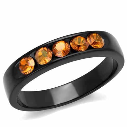 Stainless Steel Black IP Orange Topaz Round Channel Band Ring view 5